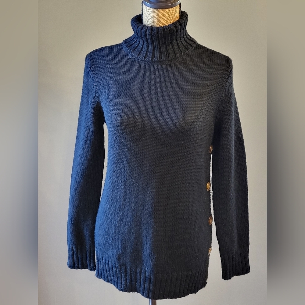 Moda International Wool Blend Black Turtleneck Tunic Sweater Small